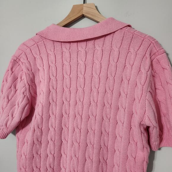 Grey Lab Anthropologie Cable-knit Polo Sweater Tee In Pink, S Tennis Pickleball - Picture 6 of 8